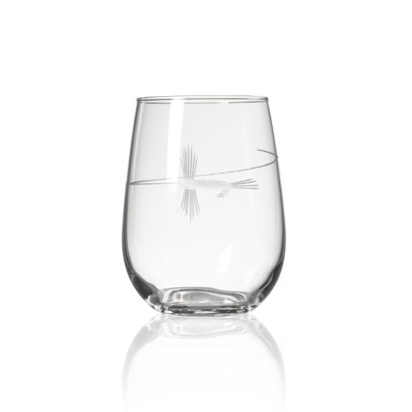 Hand Etched Fly Fishing Glassware 17oz Stemless Wine Glass