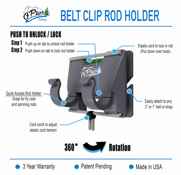 Belt Clip Rod Holder with side lock, Fly Fishing Gear: Store Name